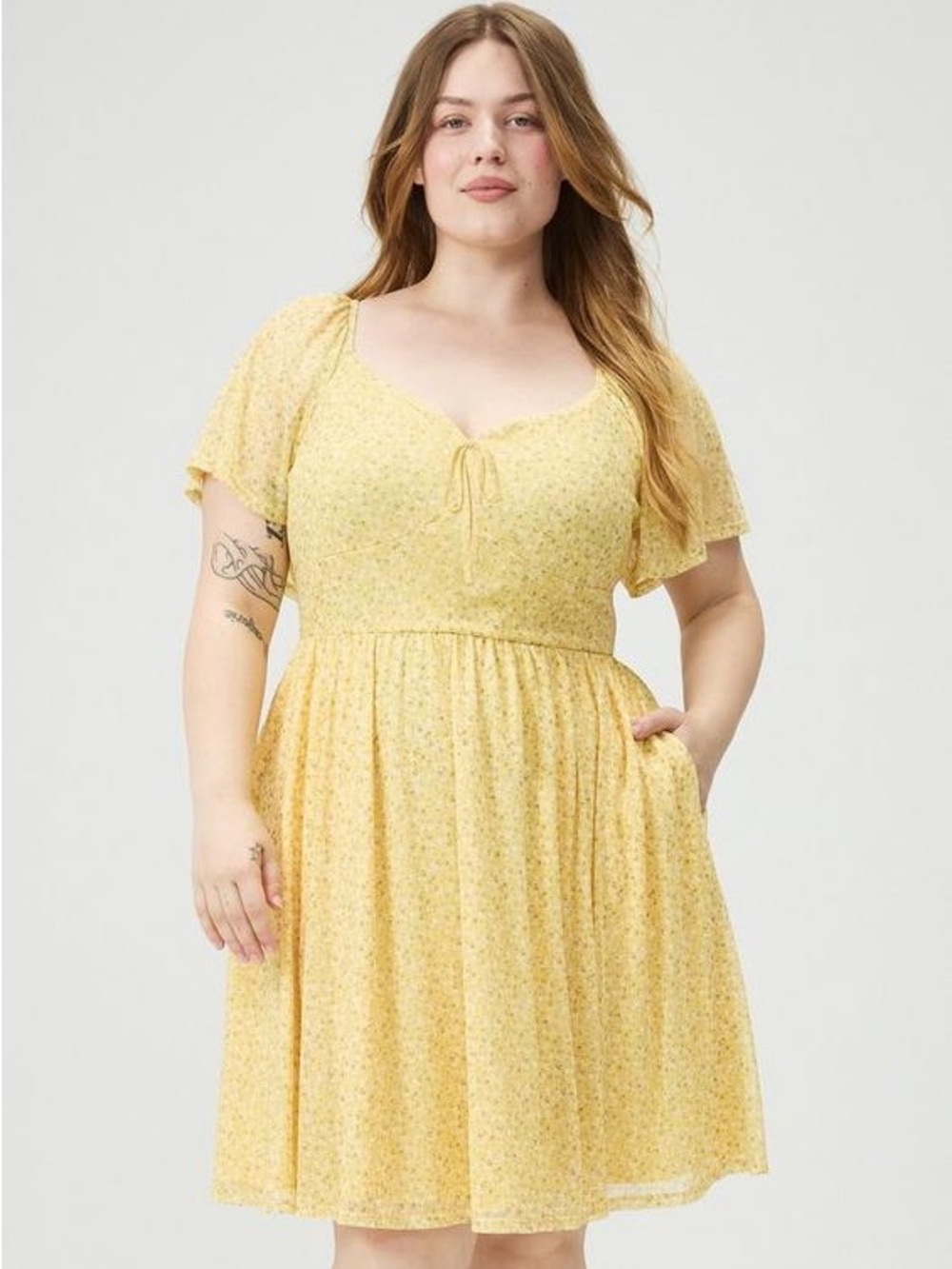Torrid-Flutter Sleeve Mesh Mini Dress